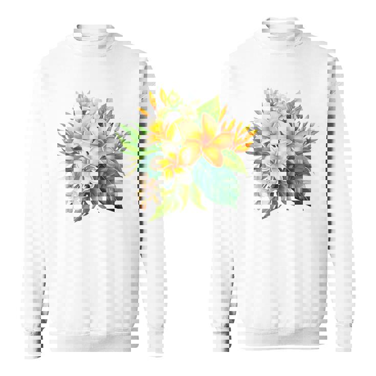 水彩 プルメリア ブーケ シャツ ハワイアン トロピカル フローラル スウェットシャツ