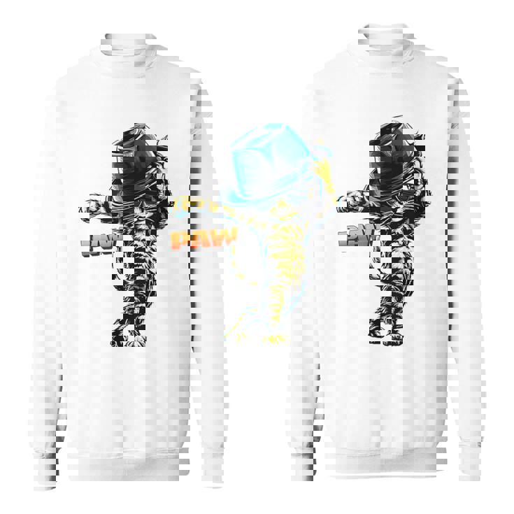 決めポーズの猫イラスト Pawの文字が光るダンス風デザイン スウェットシャツ