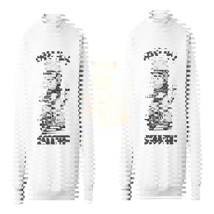 猫 ネコ 白猫 イラスト 原付 スクーター バイク 猫好き バイク好き かわいい おもしろ レトロ Neko Life 長袖tシャツ スウェットシャツ