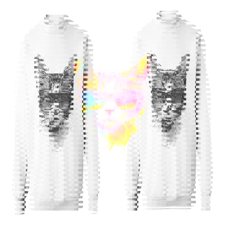 猫 動物 抽象 モチーフ サングラス イラスト アート ネコ スウェットシャツ