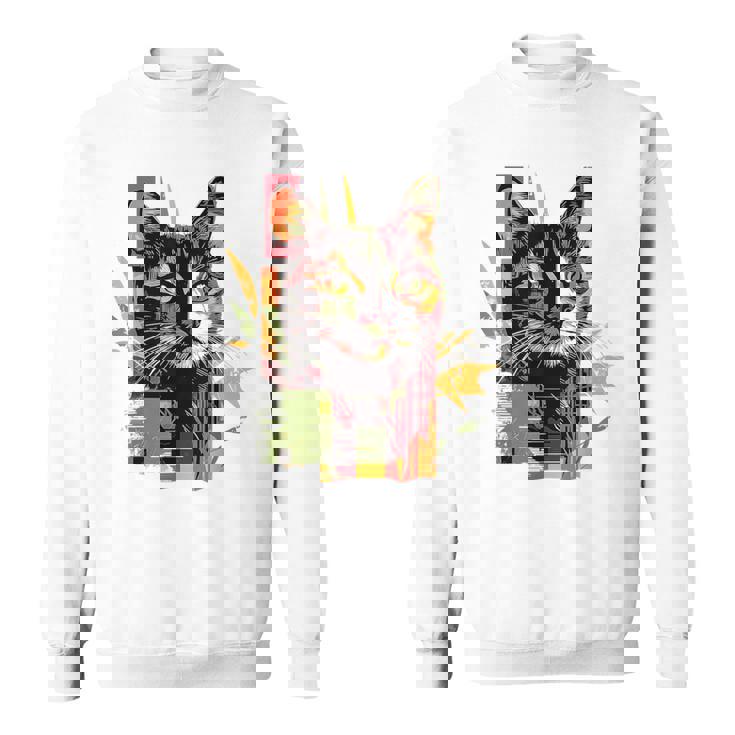 猫 抽象的 かわいい アート ポートレート 動物 恋人 グラフィック 猫 スウェットシャツ