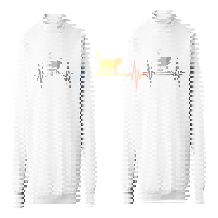 猫心電図心拍オールドスクールルックアニマル 長袖tシャツ スウェットシャツ