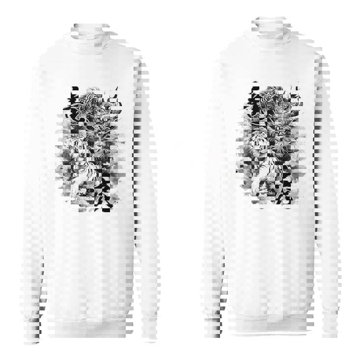 竜虎 墨絵 バックプリント スウェットシャツ