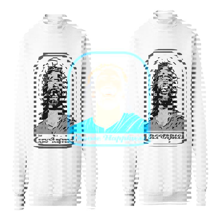 笑うイエス キリスト 喜び 幸せな笑顔 自信 いばらの冠 満足感 クリスマスプレゼント 贈り物 お土産 ポジティブ スウェットシャツ