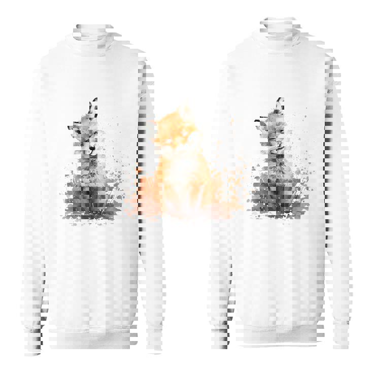 笑顔 水彩 キツネ 森林 動物 スウェットシャツ