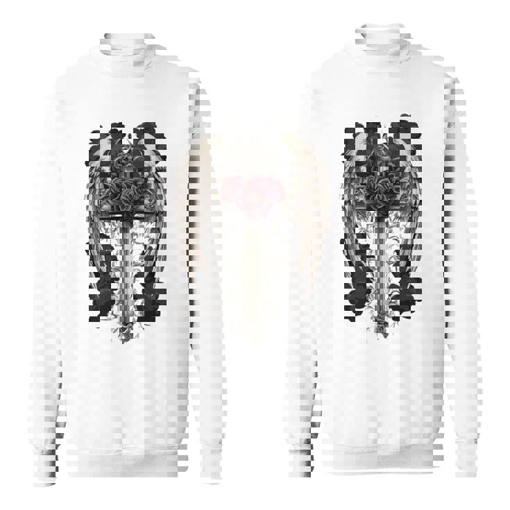 翼とバラのゴシック・クロス 長袖tシャツ スウェットシャツ