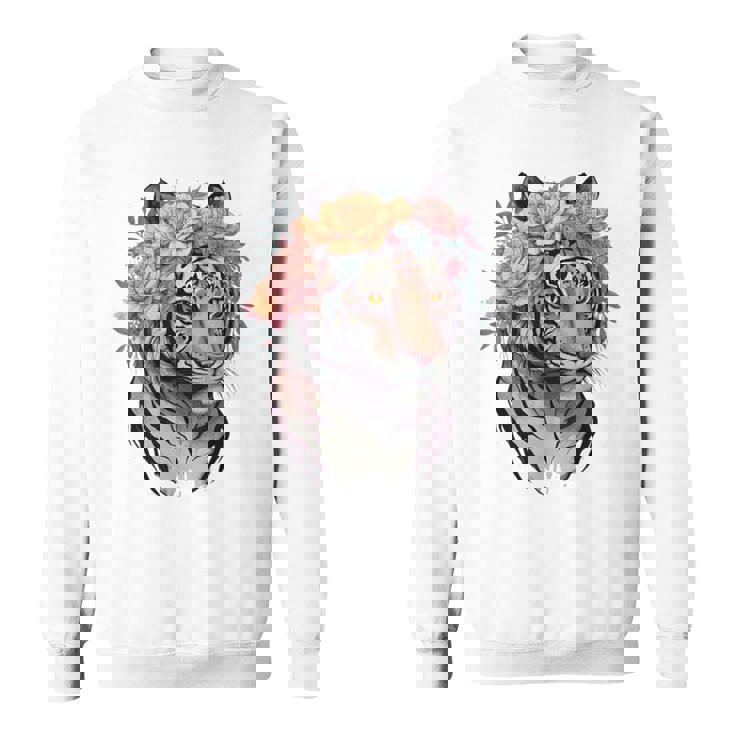 花柄 水彩 虎 花 王冠 虎好き スウェットシャツ