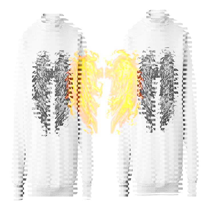 裏面に燃える天使の翼 火の羽 スウェットシャツ