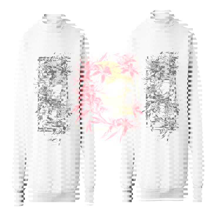 赤いクモのユリの花 日本の頭蓋骨 オタクのバックプリント スウェットシャツ