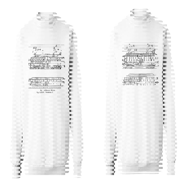 電車 ヴィンテージ 青写真 図 グラフィック 電気機関車 スウェットシャツ