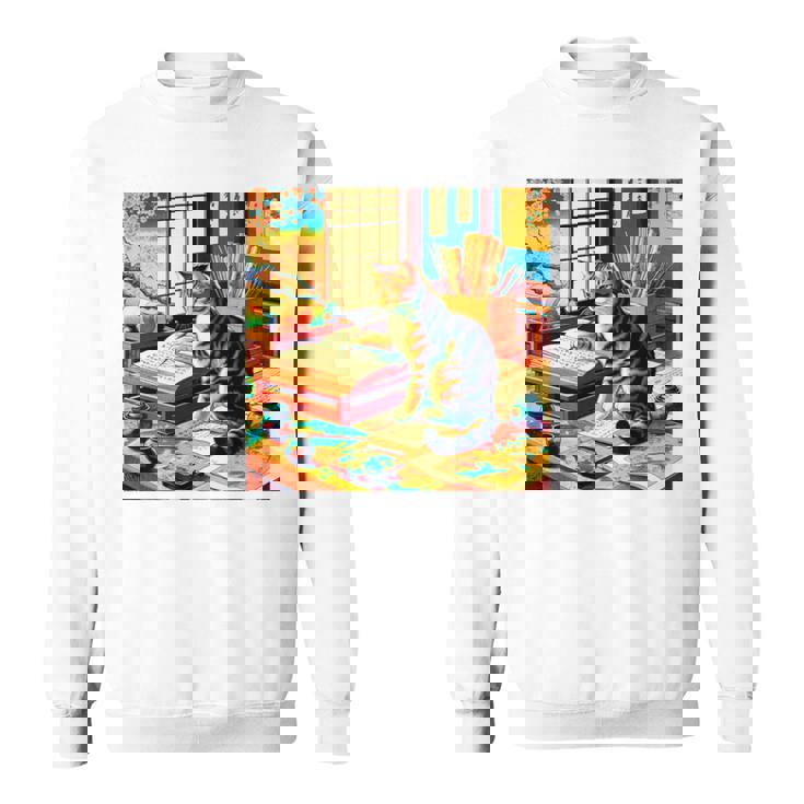 面白いtシャツ 猫 ネコ 読書 勉強 メンズ 猫好き グッズ おもしろ 面白い 服 ネタ 猫の下僕 浮世絵 長袖tシャツ スウェットシャツ