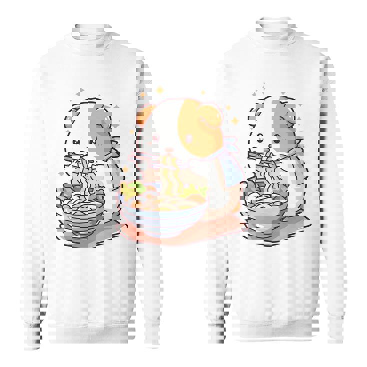 面白いモルモット 箸でラーメンを食べる アニメ 長袖tシャツ スウェットシャツ