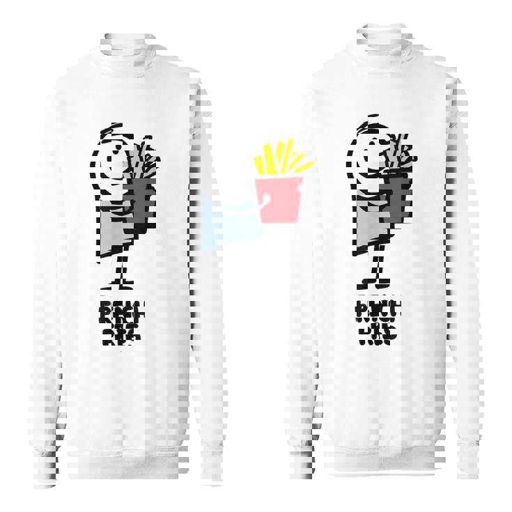 面白い漫画のキャラクターグラフィックが付いたクールでおいしいフライドポテト。 スウェットシャツ