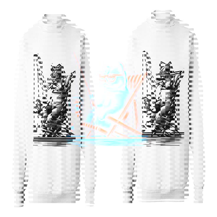 面白い釣り猫ロッドとリール Lets Go 釣り 猫釣り 長袖tシャツ スウェットシャツ