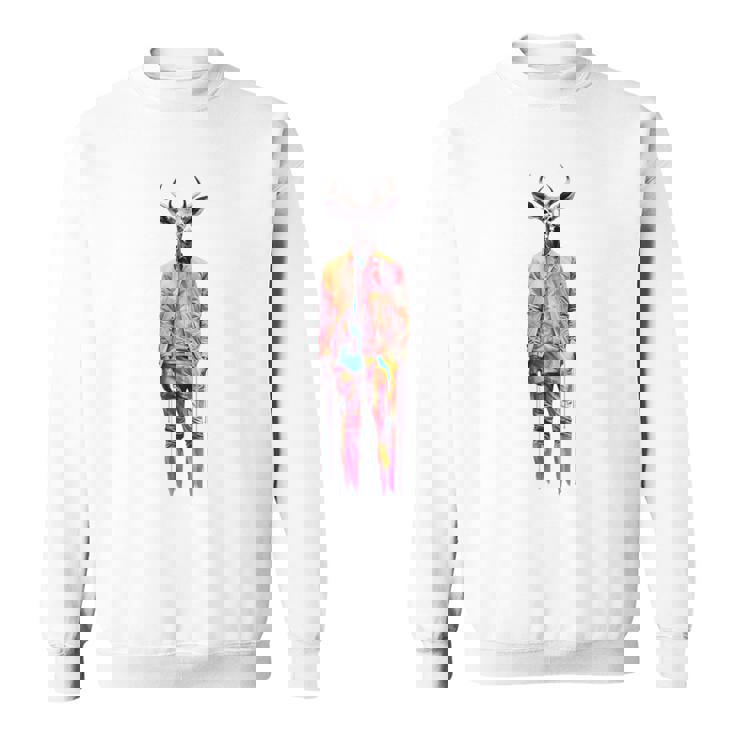 鹿 人間 アート カラフル 動物 絵画 グラフィック 鹿 スウェットシャツ