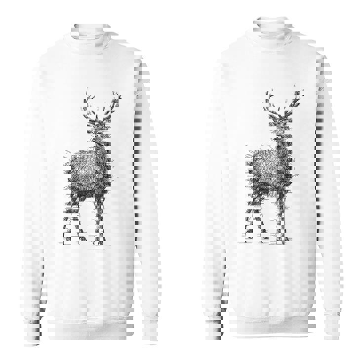 鹿 絵 グラフィック 動物 アート モチーフ 鹿 スウェットシャツ