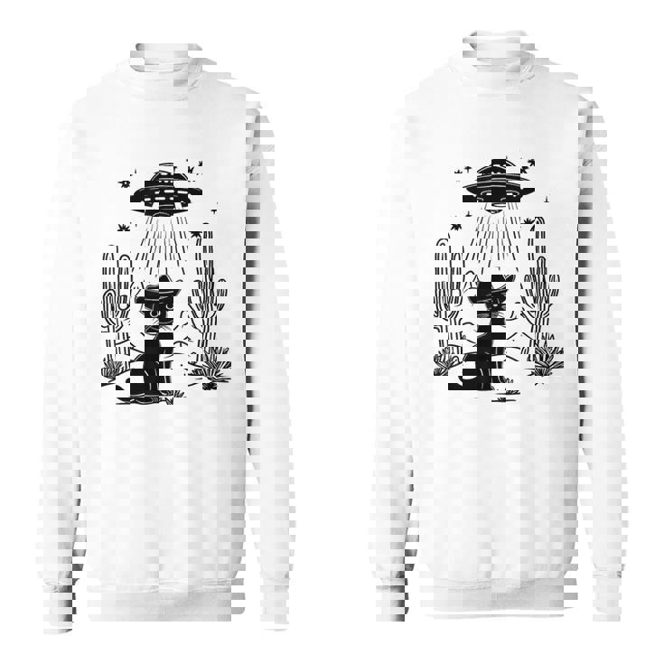 黒猫 カウボーイハット ウェスタン Ufo エイリアン 面白い かわいい スウェットシャツ