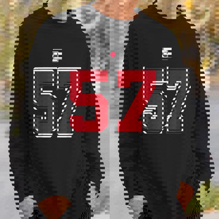 57 ナンバー カレッジスタイル ヴィンテージ 赤 白 日本国旗 スウェットシャツ 彼への贈り物