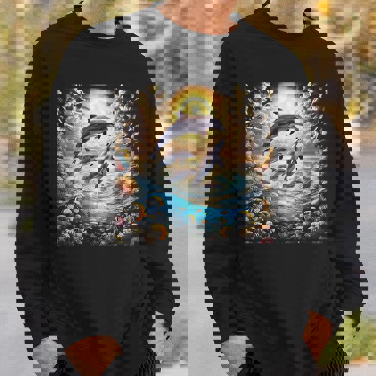 90年代イルカ、アロハ ハワイアン イルカ、カラフルなビーチ スウェットシャツ 彼への贈り物