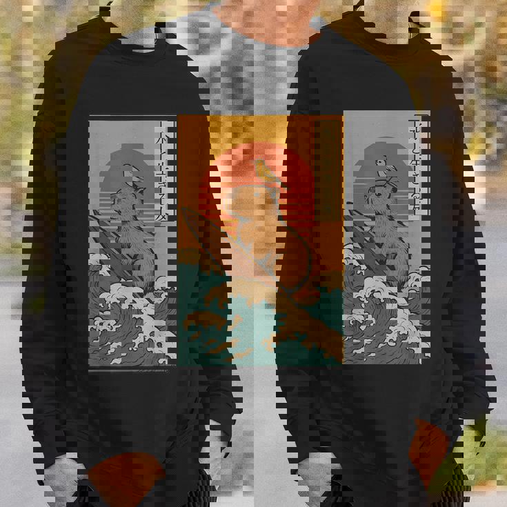 Capybara Surfing Japanese Sweatshirt Gifts for Him Capybara Surfing Japanese Sweatshirt Gifts for Him