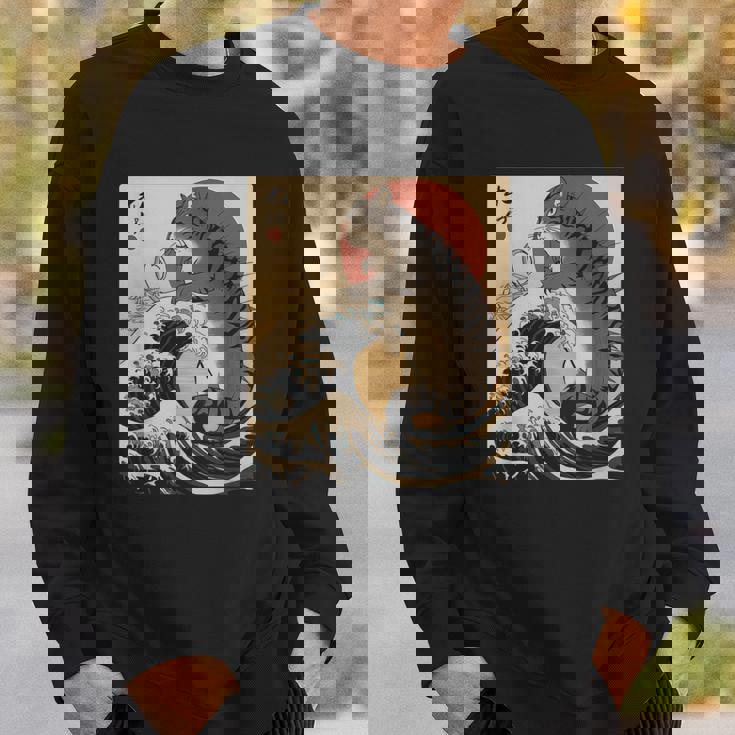 Catzilla 日本の波 ヴィンテージ 夕日 面白い 猫 アート スウェットシャツ 彼への贈り物