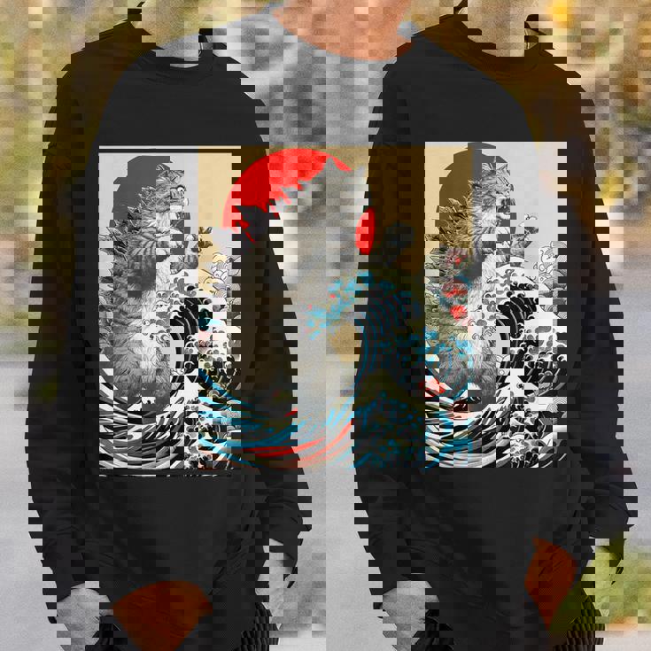 Catzilla 猫日本美術面白い猫 スウェットシャツ 彼への贈り物