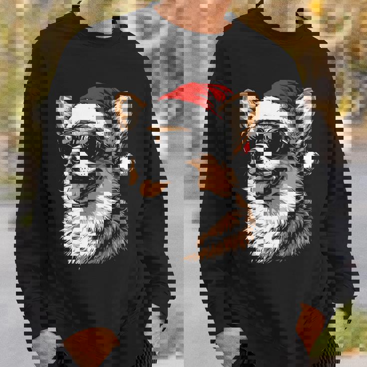 Corgi サンタハット 面白い かわいい 犬 ママ お父さん クリスマス 長袖tシャツ スウェットシャツ 彼への贈り物