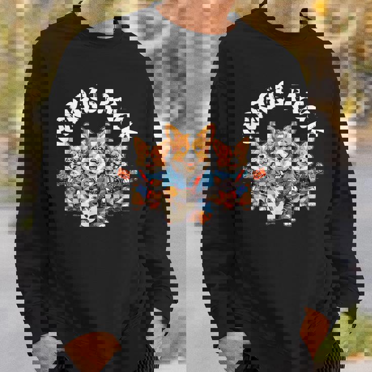 Corgis Rock かわいいコーギー犬トリオ ロックアウト ギターを弾く スウェットシャツ 彼への贈り物