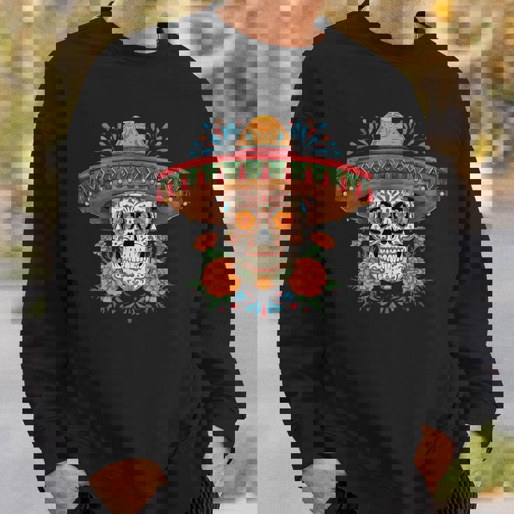 Dia De Los Muertos スカルとマリーゴールド スウェットシャツ 彼への贈り物