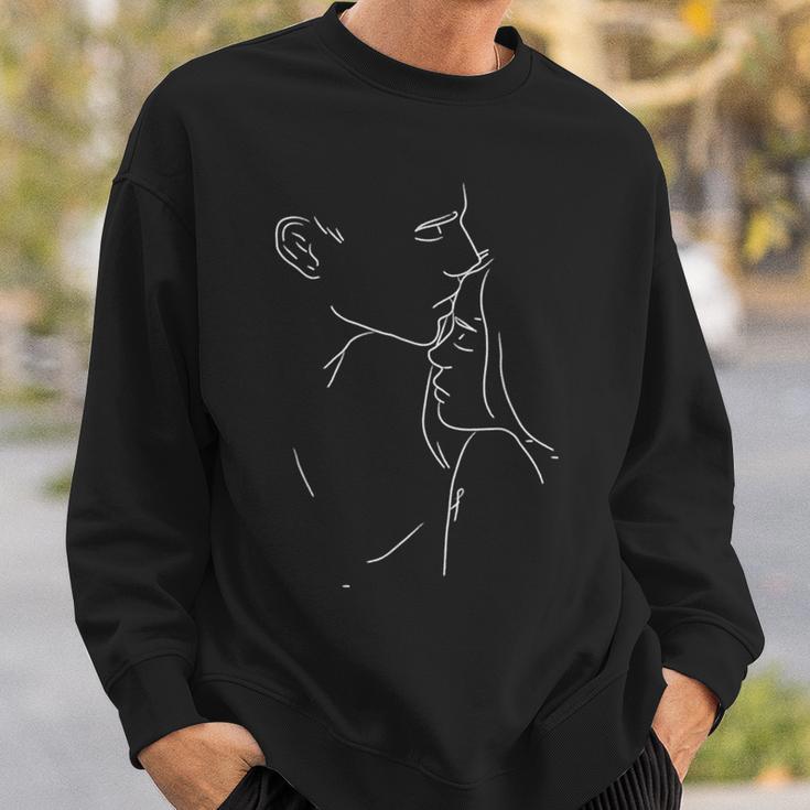 Dibujo Artístico Pareja Besándose Amor Look Pareja Camisa de entrenamiento Regalos para él