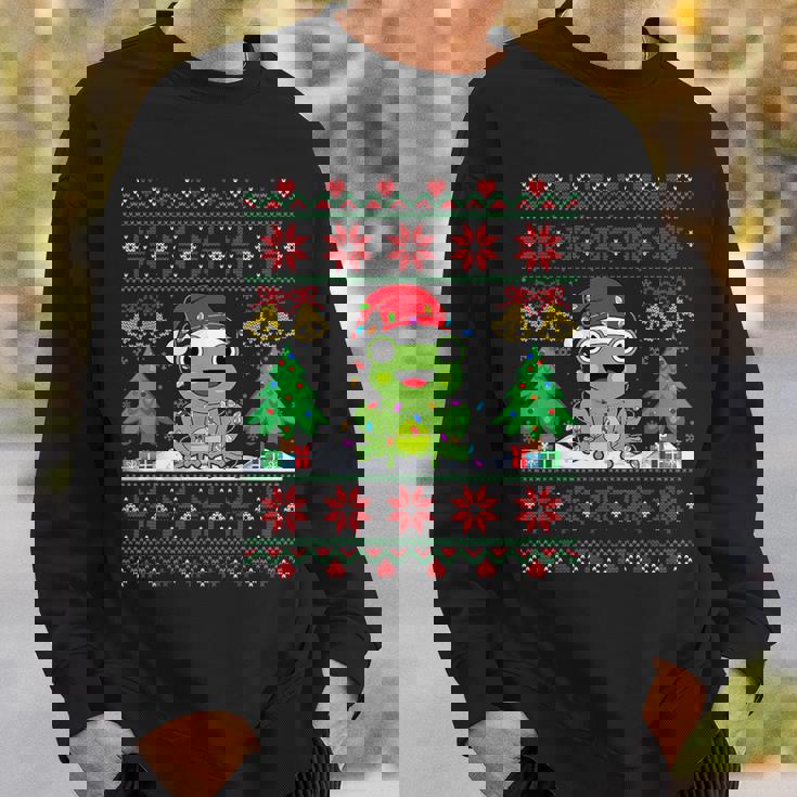 Frog Wearinganta Hat Christmas Lights Xmas Frog スウェットシャツ 彼への贈り物