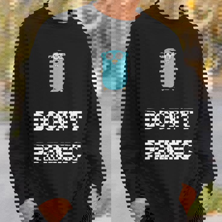 Golang Gopher プログラミング ユーモア Don't Panic Coding Developer スウェットシャツ 彼への贈り物