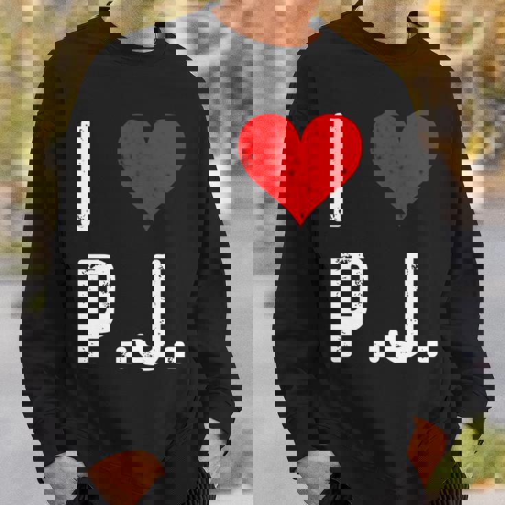 I Love Pj PJ ハート アンティーク調 長袖tシャツ スウェットシャツ 彼への贈り物