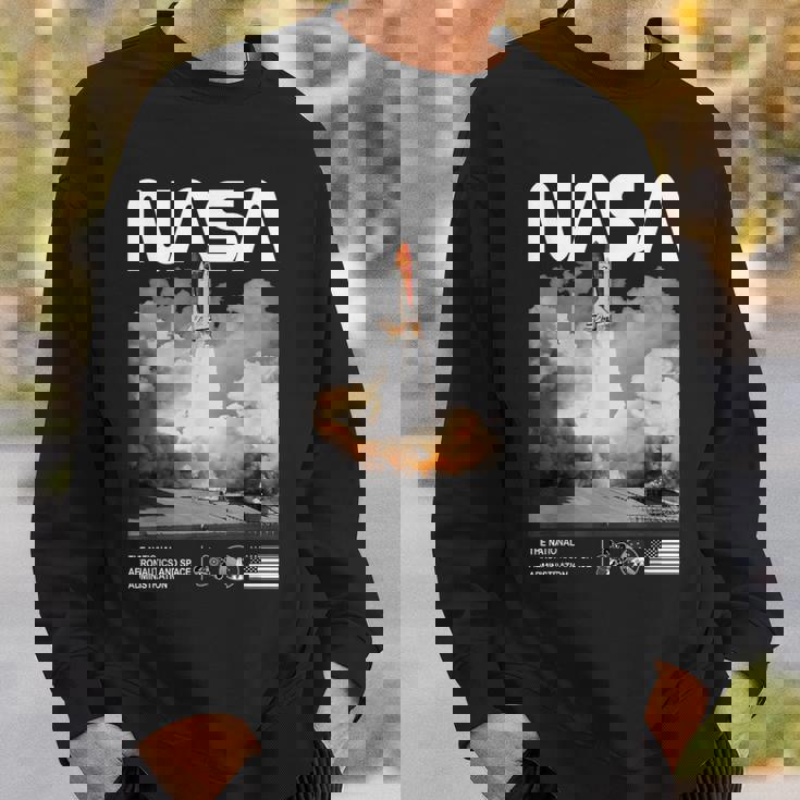 Nasa スペースシャトル打ち上げカラーの黒と白のワームロゴ スウェットシャツ 彼への贈り物