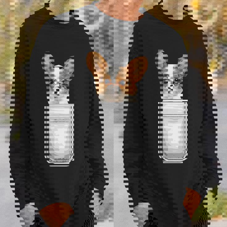 Papillon パピヨン 子犬 ポケットの中の犬 スウェットシャツ 彼への贈り物