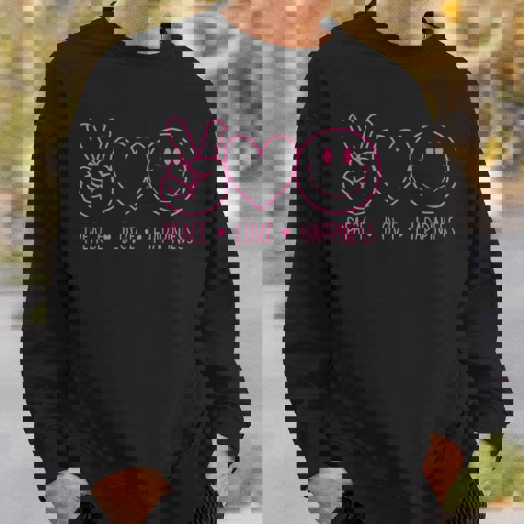 Peace Love Happiness シャツ ハッピーフェイス スマイルフェイス ヒッピー スウェットシャツ 彼への贈り物