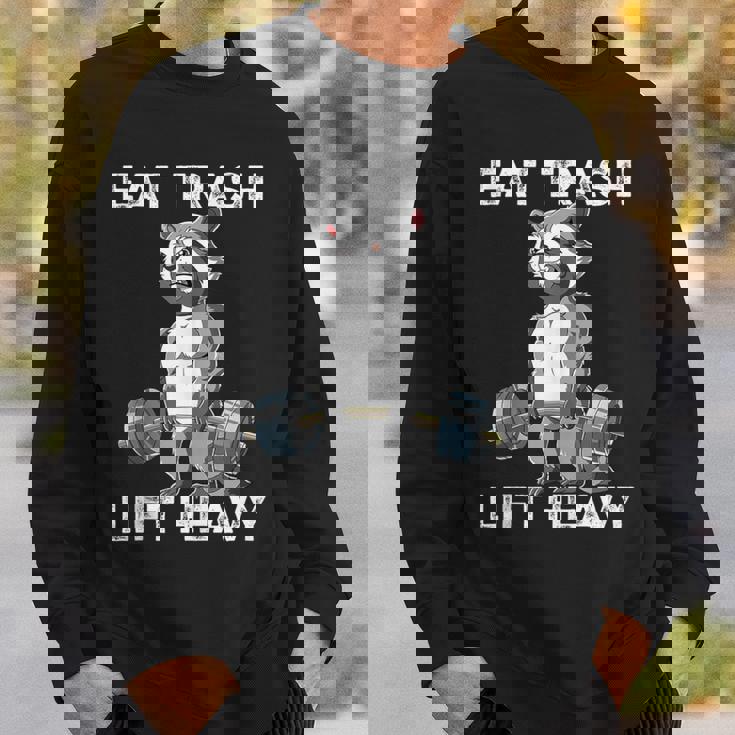 Raccoon Gym Weight Training Eat Trash Lift Heavy Sweatshirt Gifts for Him