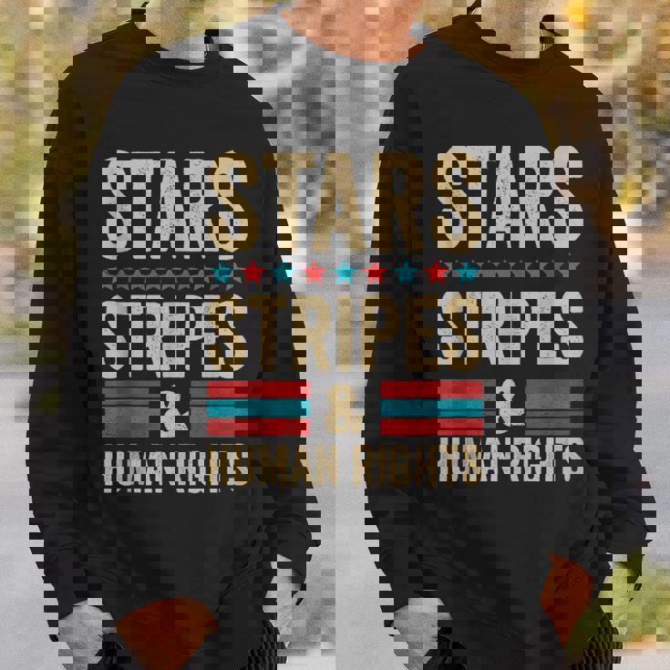 Stars Stripes And Human Rights Vintage July 4Th Distressed Sweatshirt Gifts for Him