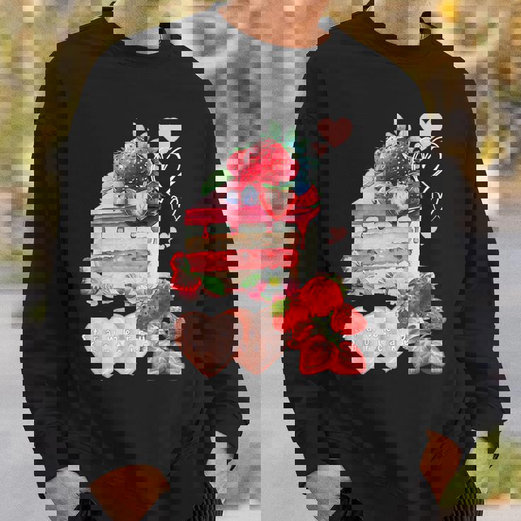 いちご ショートケーキ スイーツ デザート かわいい 春 お菓子、おしゃれ、パティシエ、ハート、カジュアル スウェットシャツ 彼への贈り物