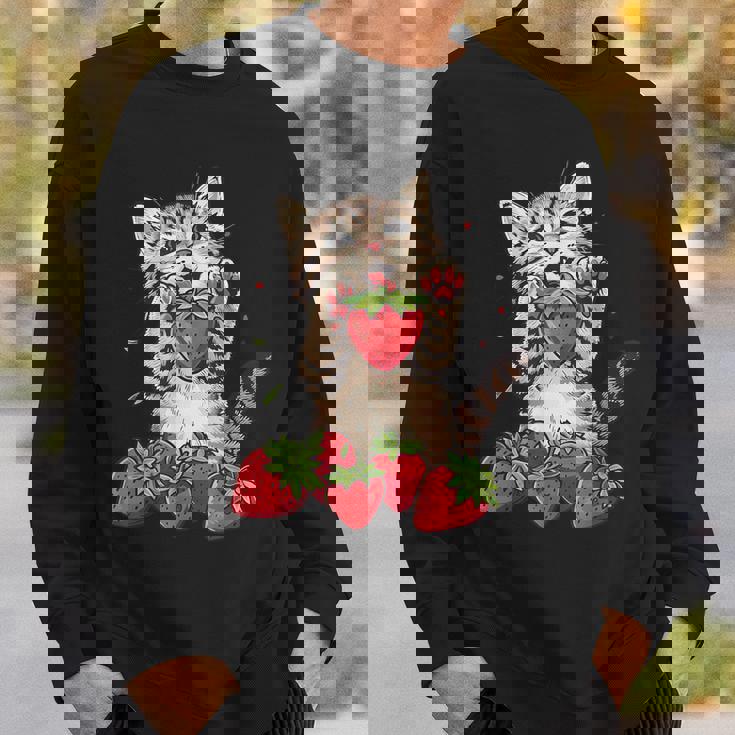 いちご 猫 いちご フルーツ ネコ アニマル プリント 図面 スウェットシャツ 彼への贈り物