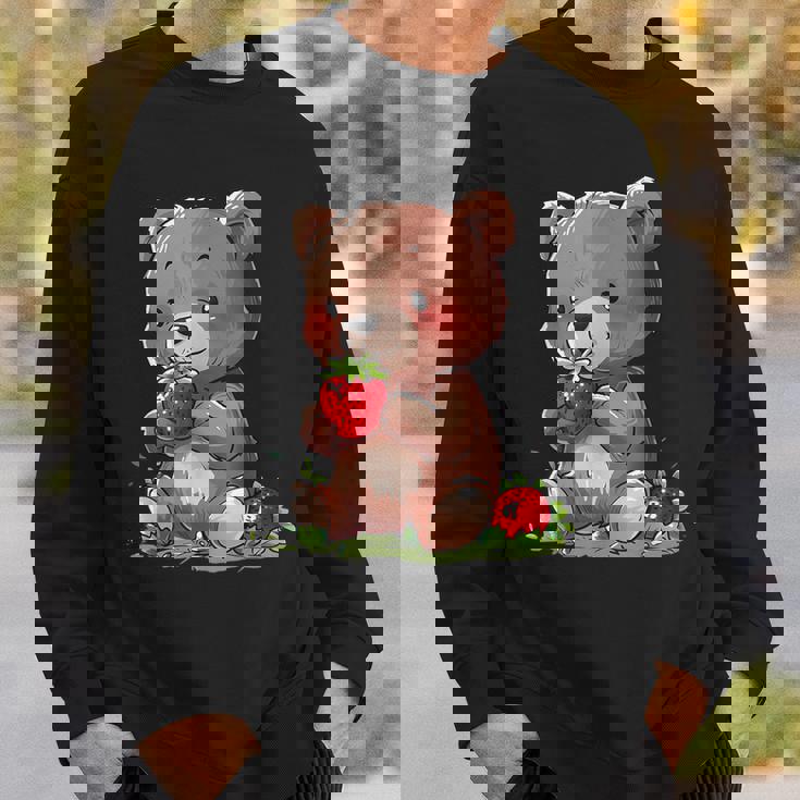 いちごくま かわいい くま 作品 描画 いちご フルーツ スウェットシャツ 彼への贈り物