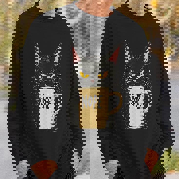 おかしな猫 コーヒーマグと黒猫 Nope スウェットシャツ 彼への贈り物