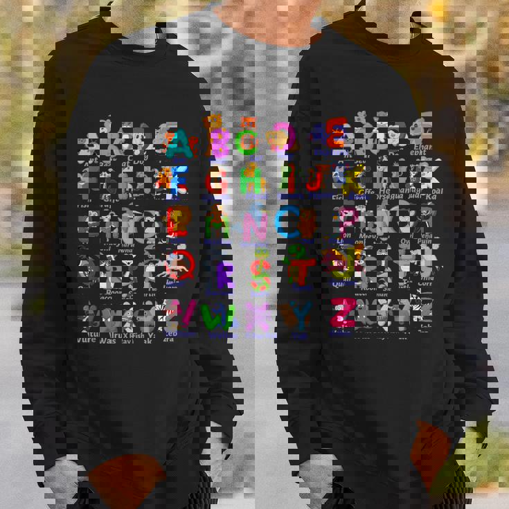 おもしろアルファベット動物新学期abc学習ギフト スウェットシャツ 彼への贈り物