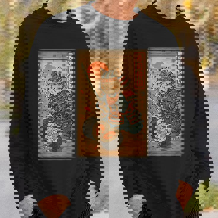 おもしろ寿司 侍猫 道場 夕日 浮世絵 漫画 漢字アート スウェットシャツ 彼への贈り物