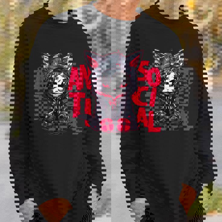 かわいい アニメ ゴシック 猫 ちび反社会的 メンヘラ グランジ スウェットシャツ 彼への贈り物