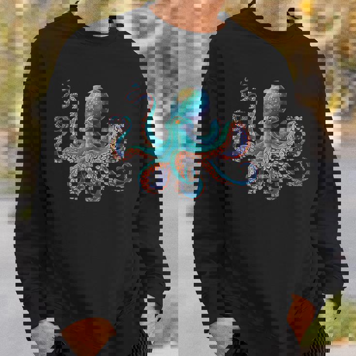 かわいい タコ カラフル ヴィンテージ ブルー イカ クラーケン スキューバ ダイビング スウェットシャツ 彼への贈り物