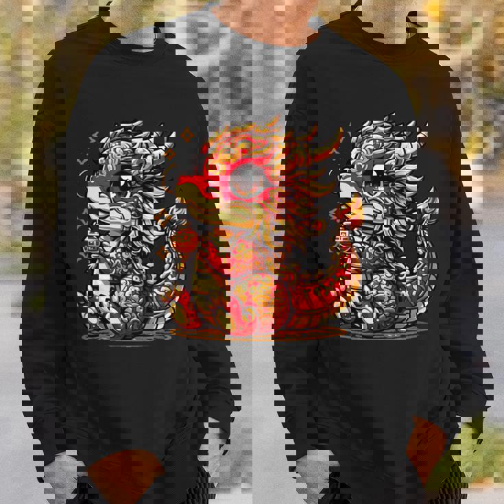 かわいい かわいい 赤 金 龍 中国 旧正月 縁起物 スウェットシャツ 彼への贈り物