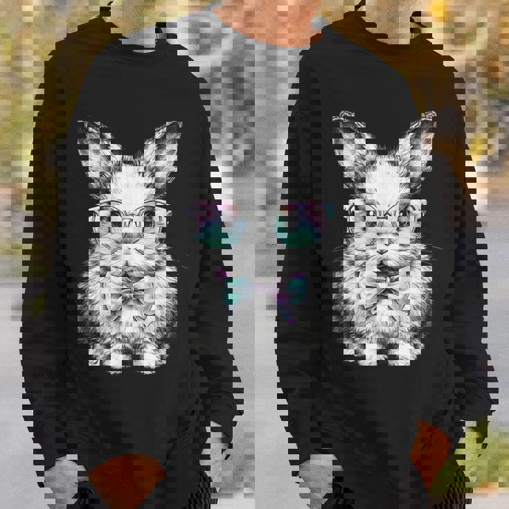 かわいいエステティックイースターボウタイバニーウサギメガネ付き スウェットシャツ 彼への贈り物