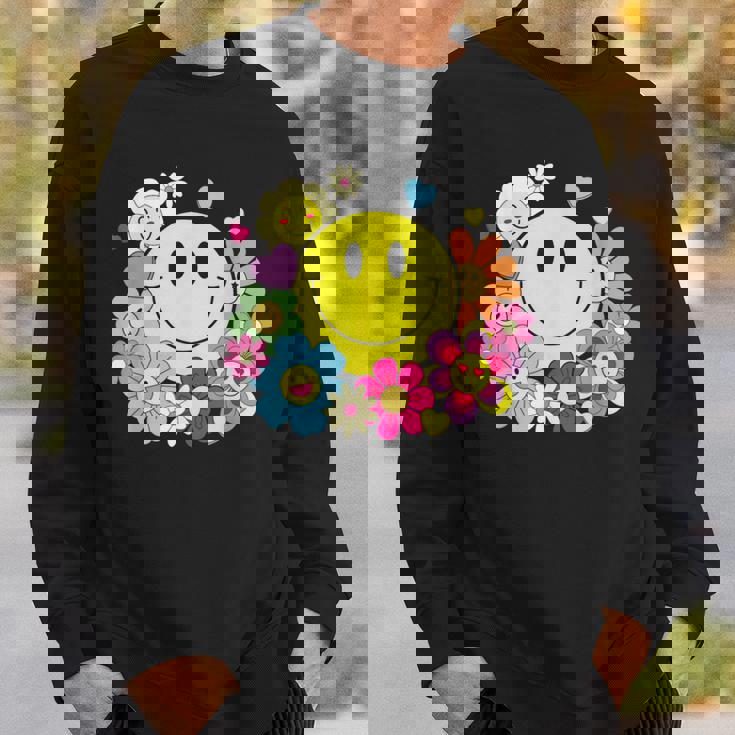 かわいいスマイルフェイス 花 ハッピーフェイス 花 ハート キッズ ガールズ スウェットシャツ 彼への贈り物