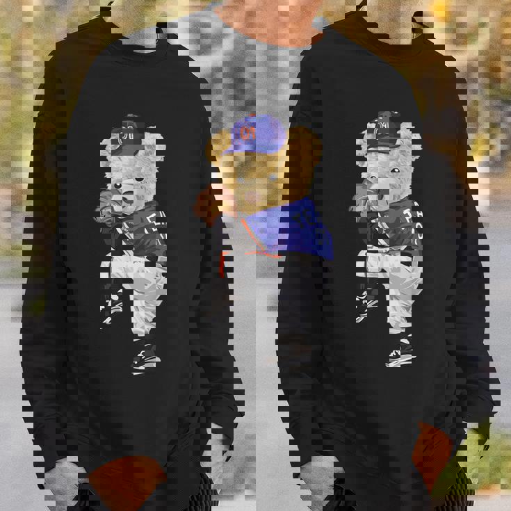 かわいいテディベア 野球ジャグ スウェットシャツ スウェットシャツ 彼への贈り物